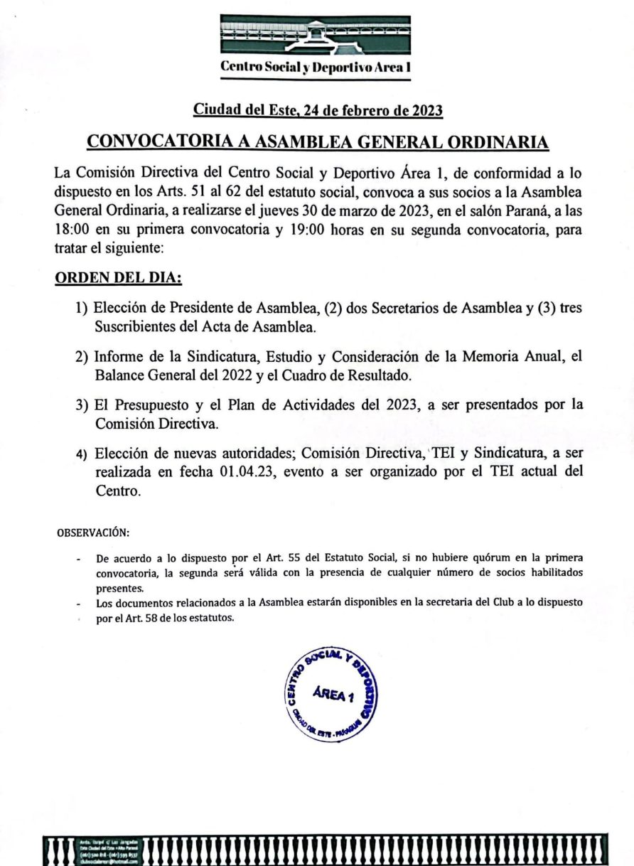 CONVOCATORIA  ASAMBLEA GENERAL ORDINARIA 2023